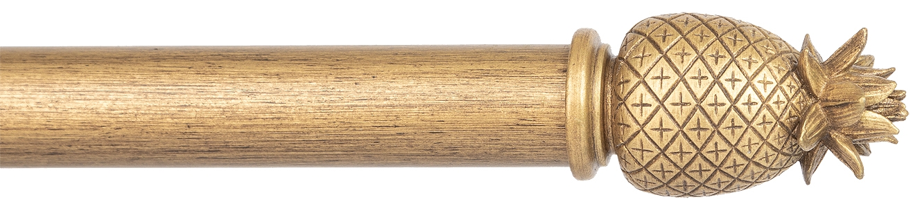 Byron & Byron Chalfont 45mm Gold Distressed Curtain Pole LA Pineapple Finial