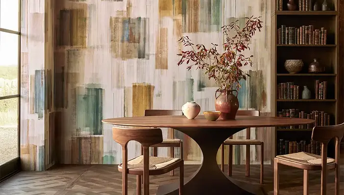 Contemporary designer wallpaper in a sophisticated modern dining room