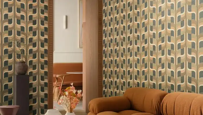 Close up detail of an embroidered wallcovering