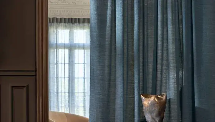 Casamance Effleure fabrics featuring luxurious wide-width linen-look voiles with elegant drape and soft contemporary colours