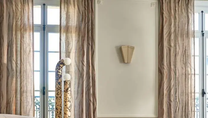 Casamance Malaquais fabrics featuring luxurious linen voiles with marble-inspired metallic detailing and elegant natural texture