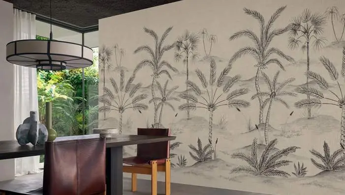 Casamance Racines wallpapers featuring embroidered natural fibres, botanical motifs and Moroccan-inspired textured wallcoverings