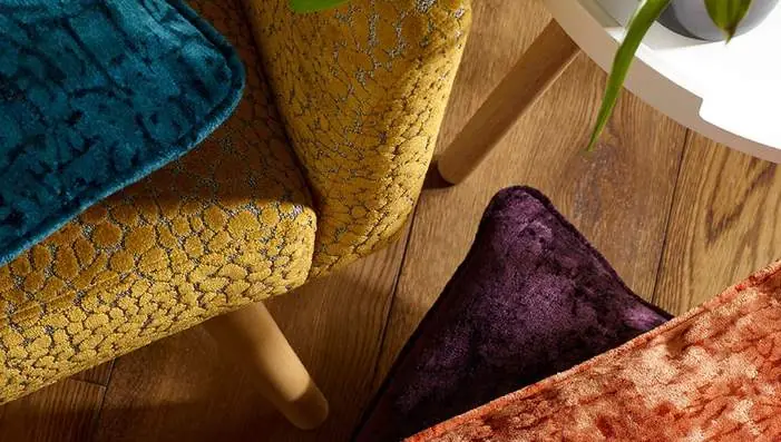 Sekers Copernicus velvet upholstery fabrics featuring celestial inspired textures