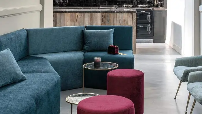 Sekers Lucca textured semi plain upholstery fabrics styled in a luxury interior