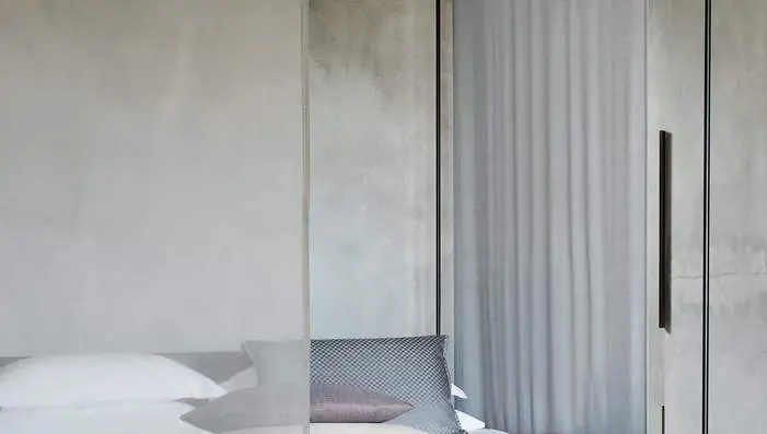 Sekers Sense wide width linen look sheer fabric in a luxury hotel interior
