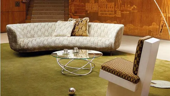 Kirkby Design Ornate Art Deco upholstery fabrics with bold geometry, velvet texture and metallic detailing