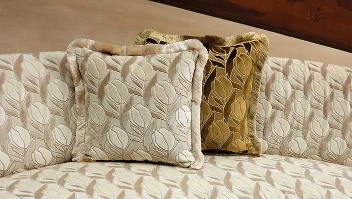 Kirkby Design Ornate readymade cushions featuring Art Deco patterns, velvet textures, piping and decorative fringe