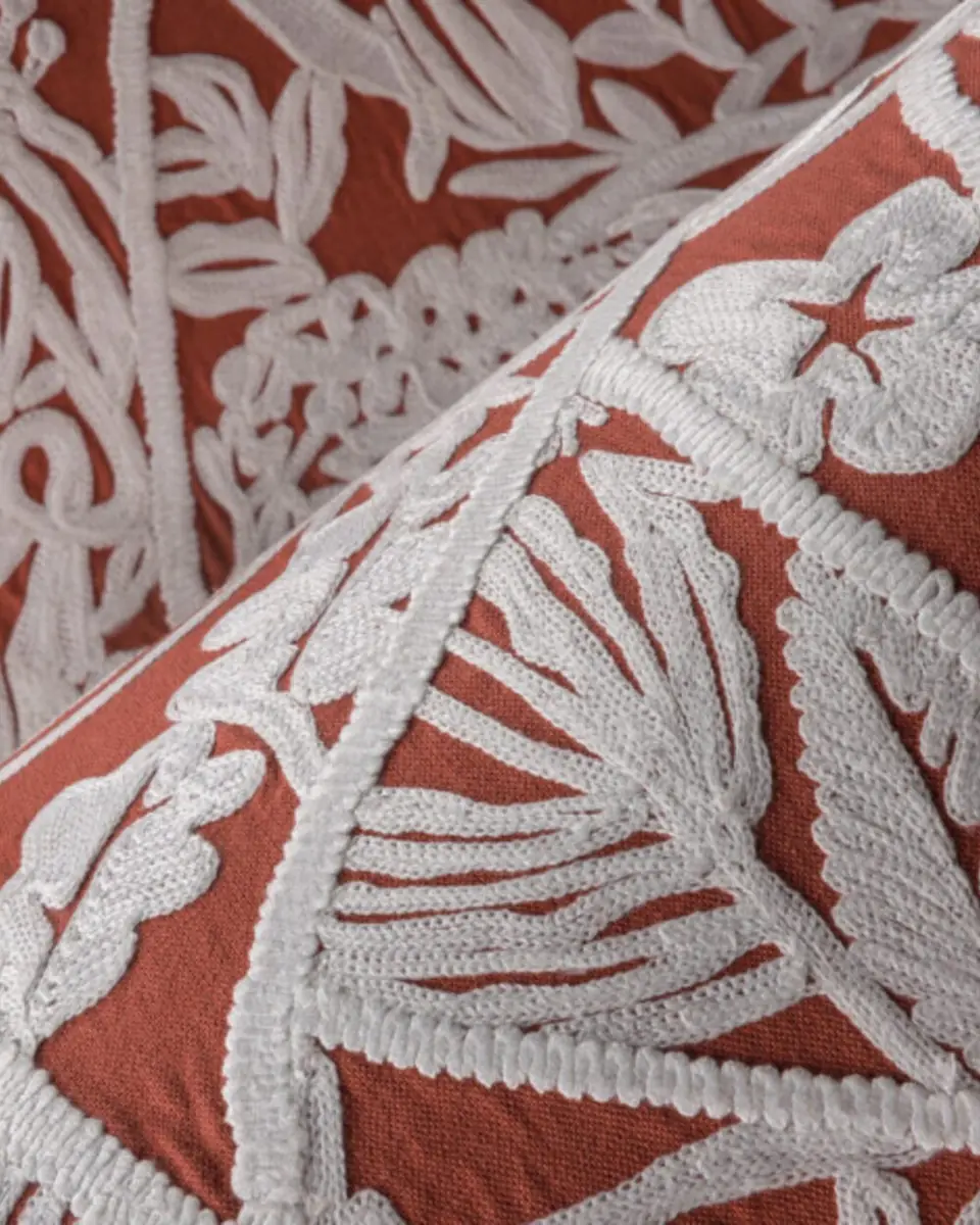 Arte La Perle embroidered pearl-effect textile wallcovering in coral (58536)