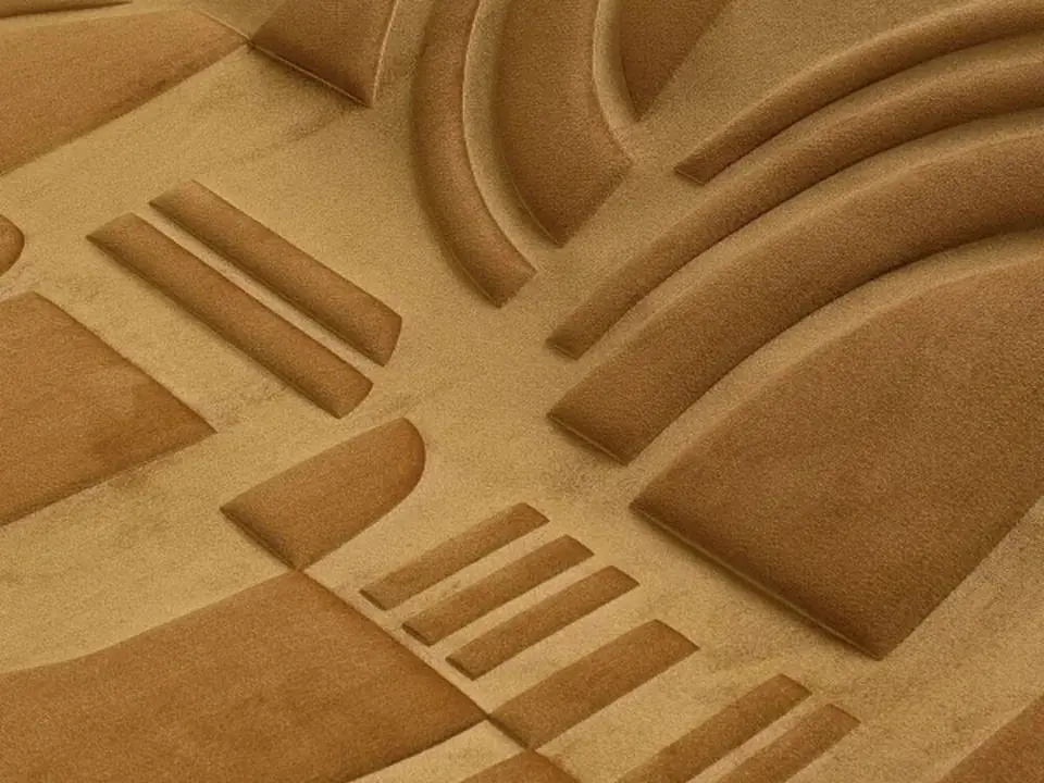 Casamance Arcane 3D wallpaper in amber with sculpted geometric panels