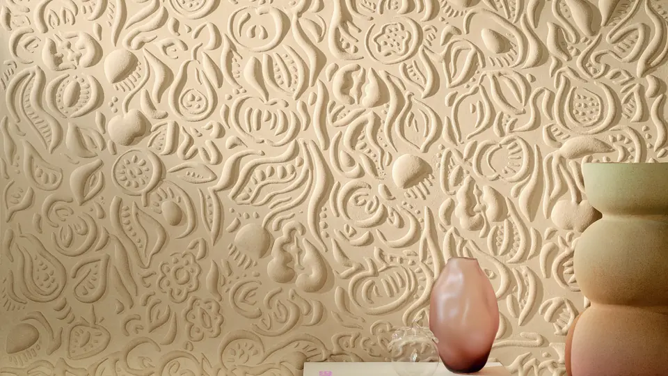 Élitis Le jardin d'Aloès luxury 3D textured wallpaper in sand with sculpted botanical relief