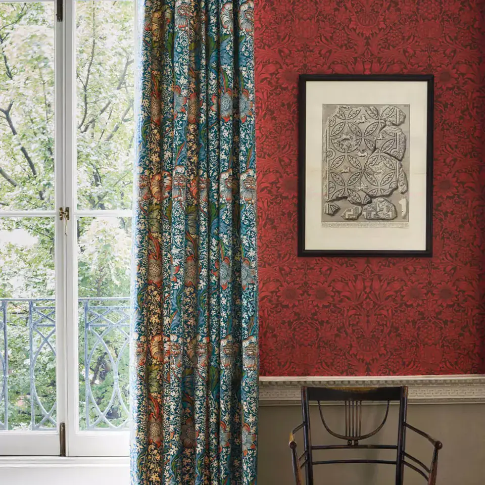 Kennet Aqua Pink Fabric Queens Square Collection Morris & Co