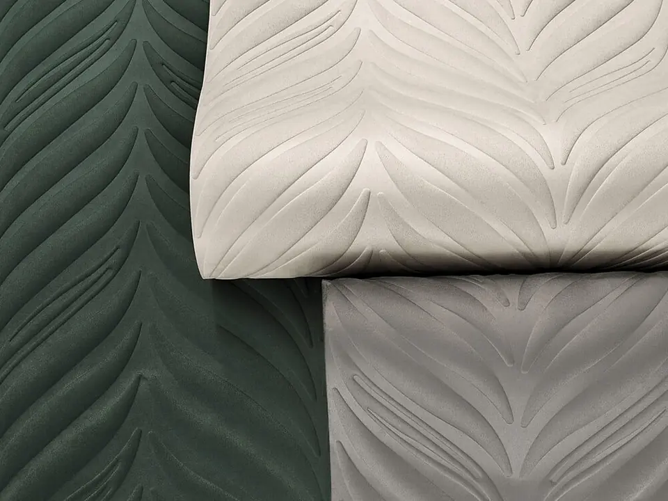Phillip Jeffries Peaceful Plumes luxury 3D wallcovering in layered plume motif, neutral tones