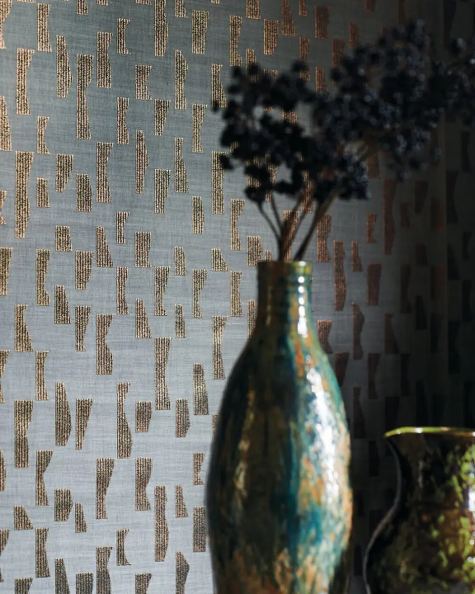 Black Edition (Romo) Mysa textured wallcovering in copper with abstract beaded dashes (W946/03)