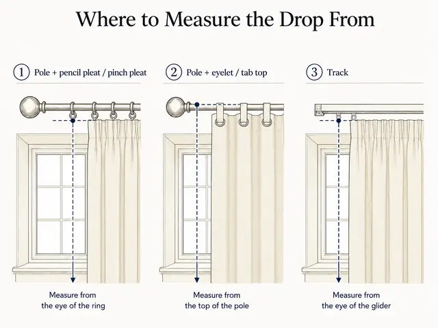 Illustrated comparison of sill length, below sill, floor length and pooled curtain finishes