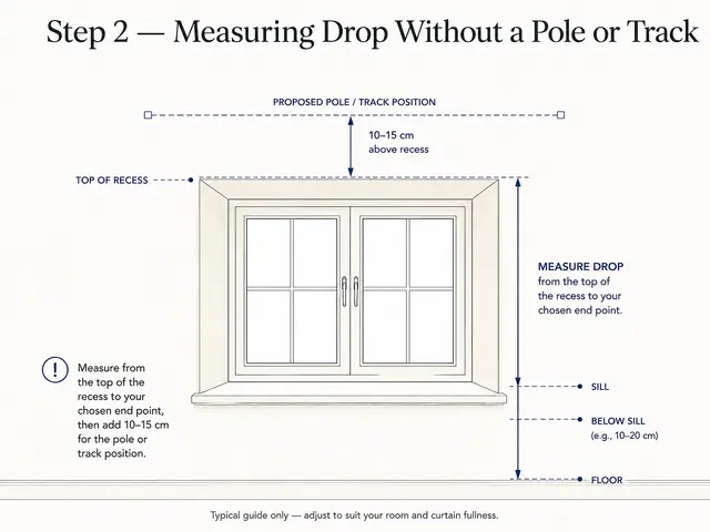 Diagram showing how to estimate curtain drop when a pole or track has not yet been fitted