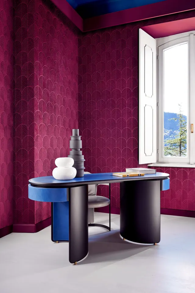 Arte Anicca 72522 pink three-dimensional velvet wallpaper in a contemporary room