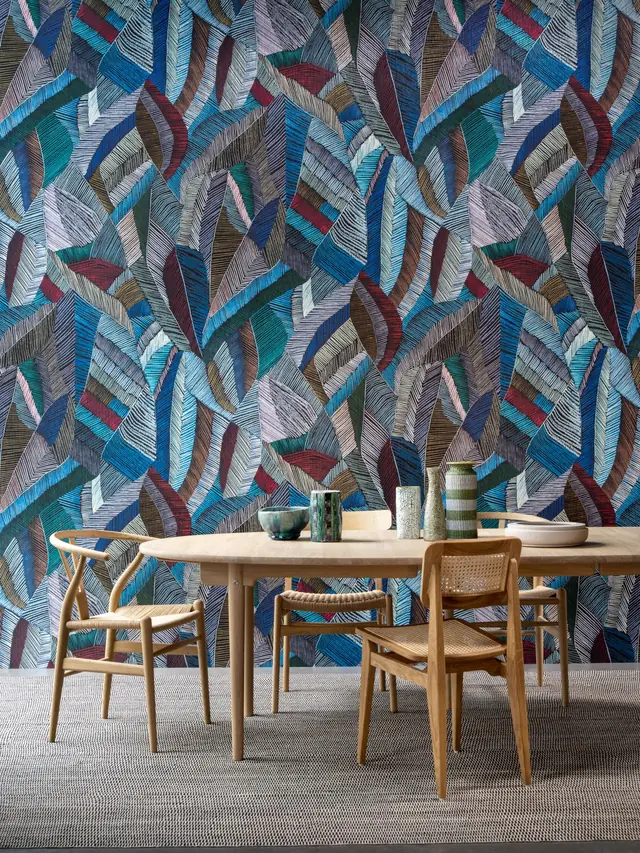 Arte Chintz 73100 Ultramarine textile wallpaper in a 100cm wide metre-sold format
