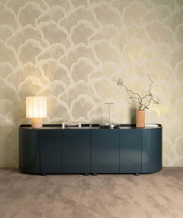 Arte Nefeli 48630 white and gold 90cm wide width wallpaper in a dining room