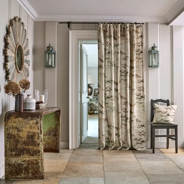 Scenic estuary bird linen fabric used for curtains