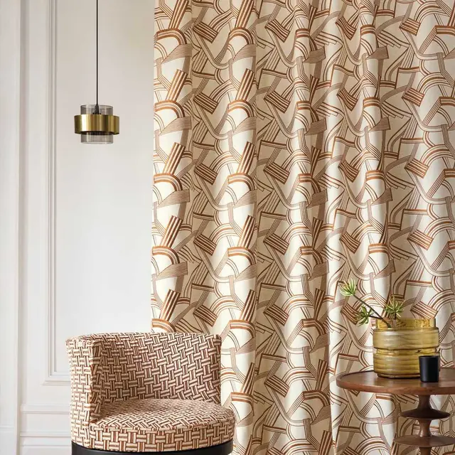 Camengo Années Folles medium-scale geometric curtain fabric with visible repeat