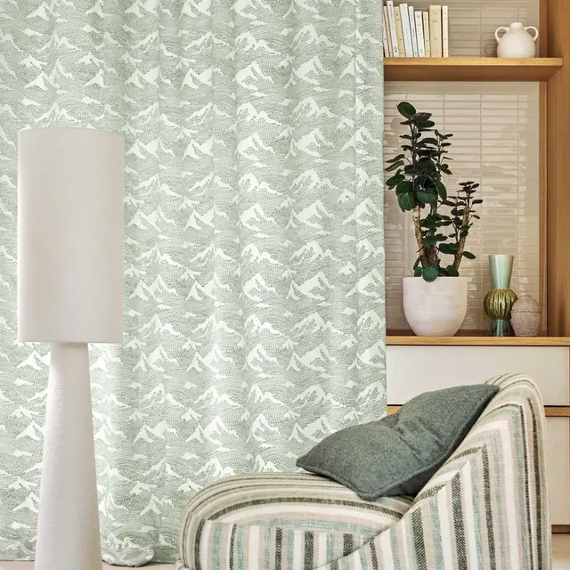 Camengo Graffio small-scale patterned curtain fabric in a contemporary interior