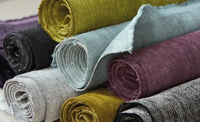 Rolled chenille fabrics in blue, green, plum, grey and neutral colours