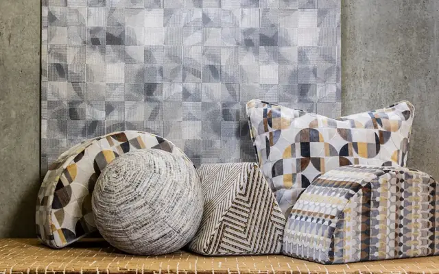Clarke and Clarke geometric fabrics and cushions for bespoke furnishings