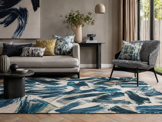 Clarke and Clarke rug in a contemporary living room