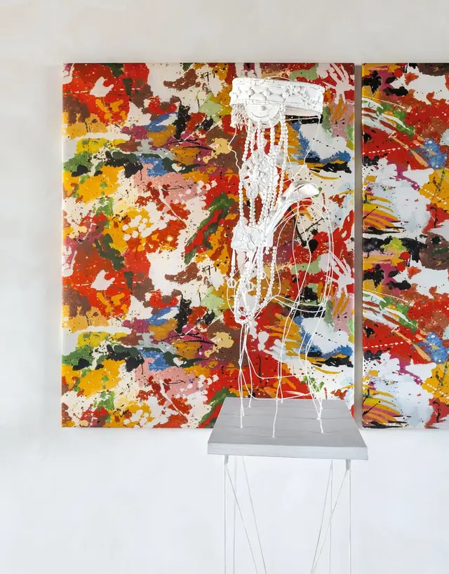 Colourful artistic abstract wallpaper used as large-scale wall artwork
