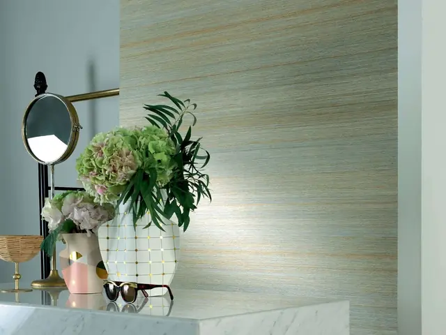 Contemporary mural wallpaper in a modern bathroom