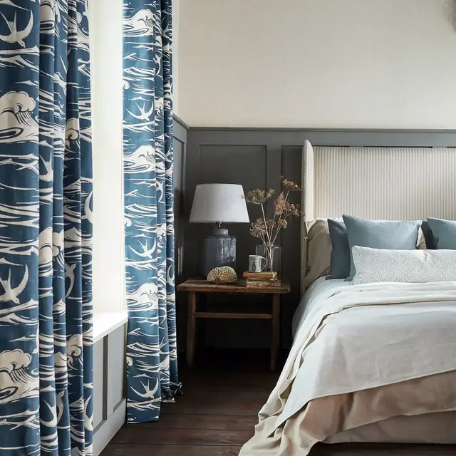 Blue swallow fabric used for bedroom curtains