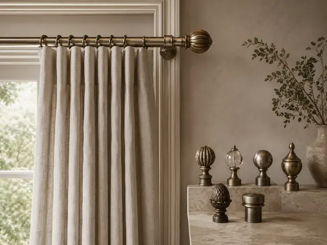 Illustrative examples of decorative curtain poles and curtain pole finials