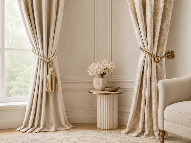 Illustrative curtain tiebacks and decorative holdback styling
