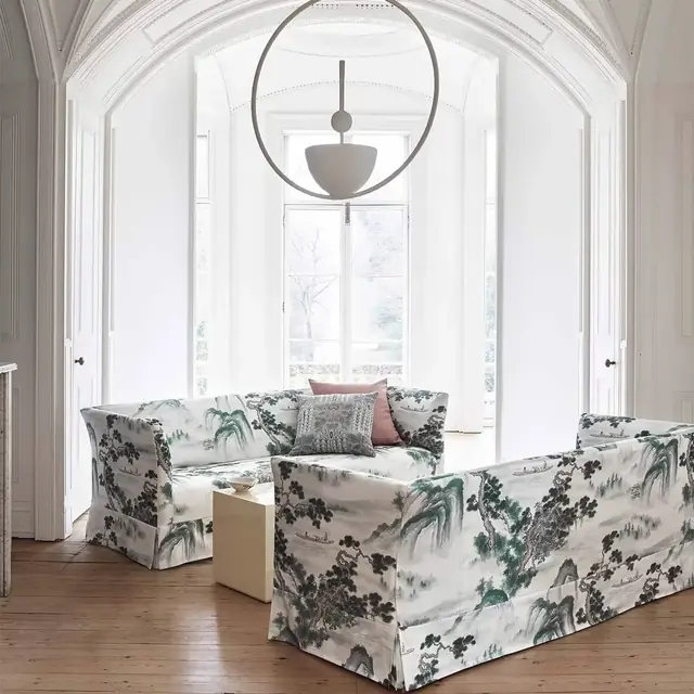 Designer patterned fabric used on contemporary upholstered seating
