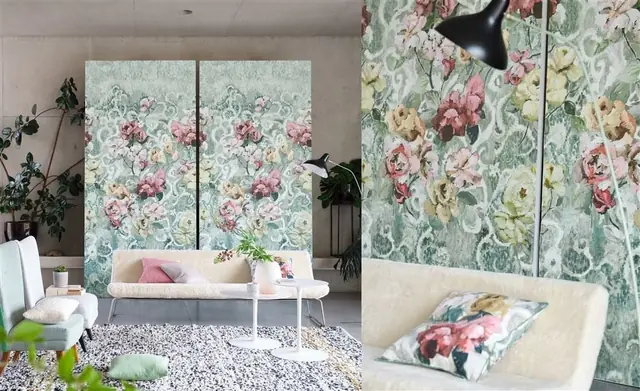 Designers Guild floral wallpaper in a contemporary interior