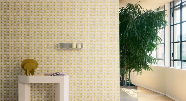 Elitis Sigil retro geometric wallpaper showing its repeating pattern and colour
