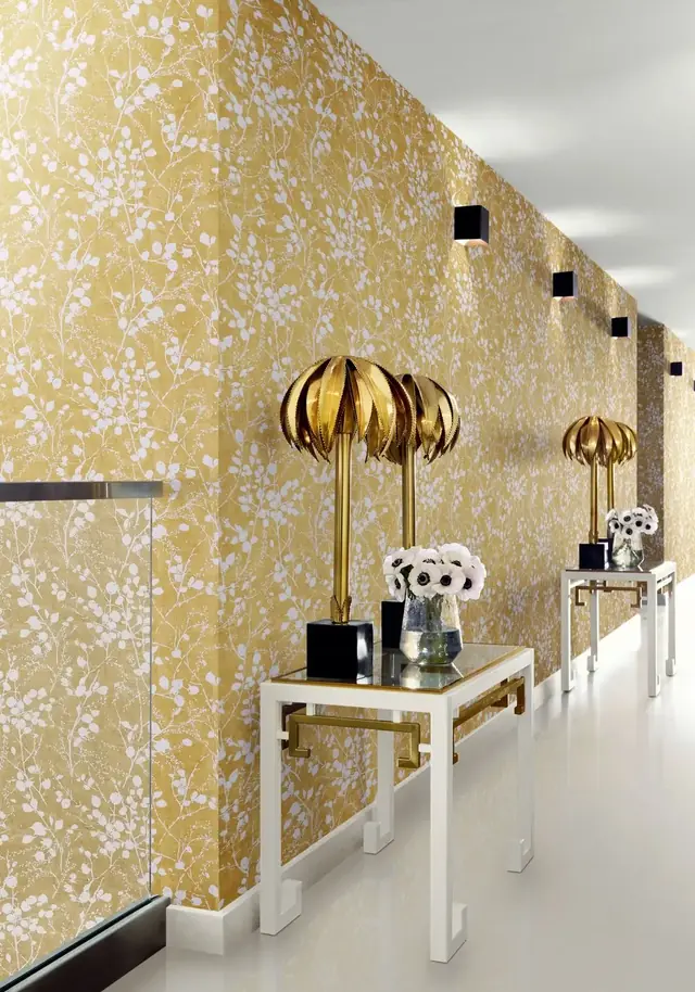 Thibaut Katamari Bud embossed wallpaper in dark gold and white
