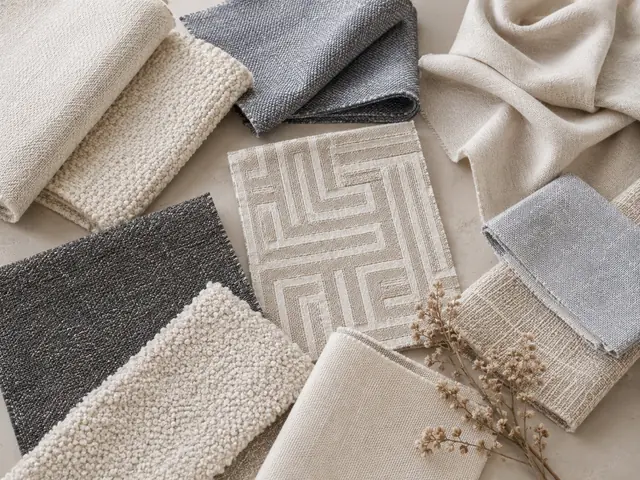 Furnishing fabric samples showing smooth, textured and woven surfaces