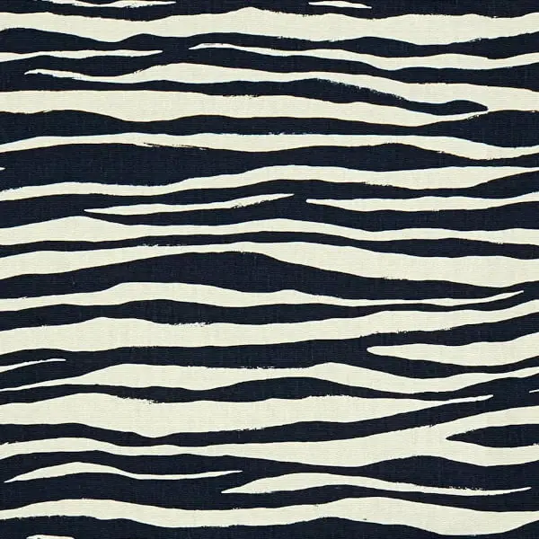 Zebra-style animal print fabric with irregular dark stripes
