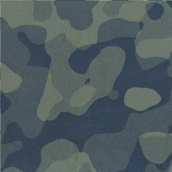 Camouflage fabric with irregular overlapping green shapes