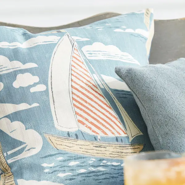 Coastal fabric with a stylised sailing boat motif