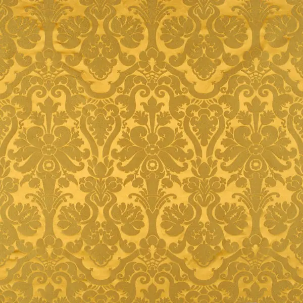 Traditional damask-style fabric with an ornate symmetrical repeating motif