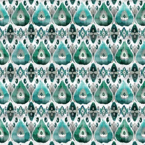 Ikat-style fabric with characteristically softened and blurred motif edges