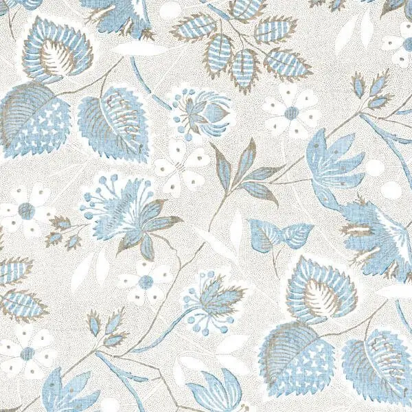 Indienne-style fabric with stylised floral and botanical motifs