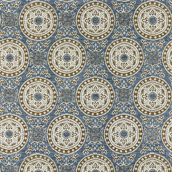Fabric with repeating circular decorative medallion motifs