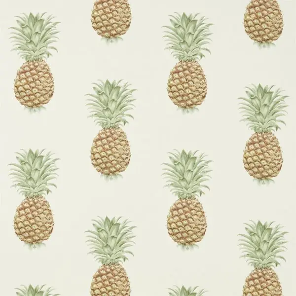 Fabric with repeated pineapple motifs on a light ground