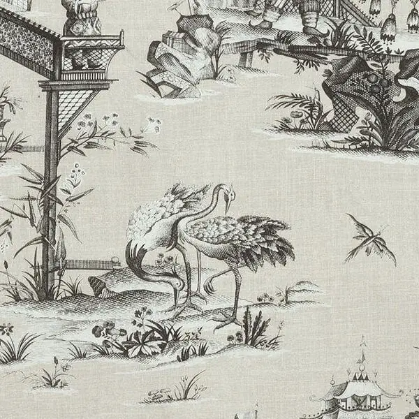 Single-colour scenic toile fabric on a light background