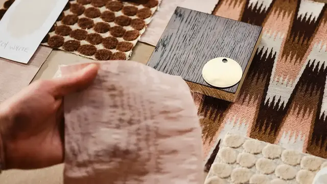 Detail of patterned Harlequin fabric in a contemporary colour palette