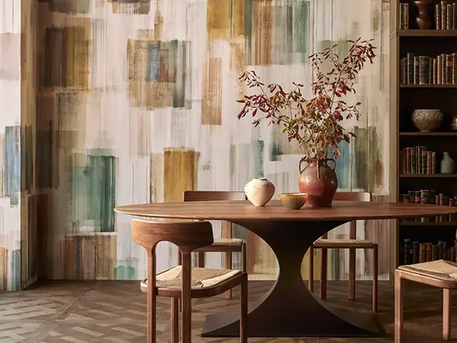 Kabu wallcovering by Black Edition in a contemporary dining room