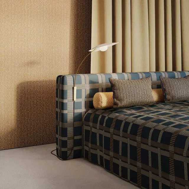Lelièvre Square M1 fabric used across a tailored bedroom interior